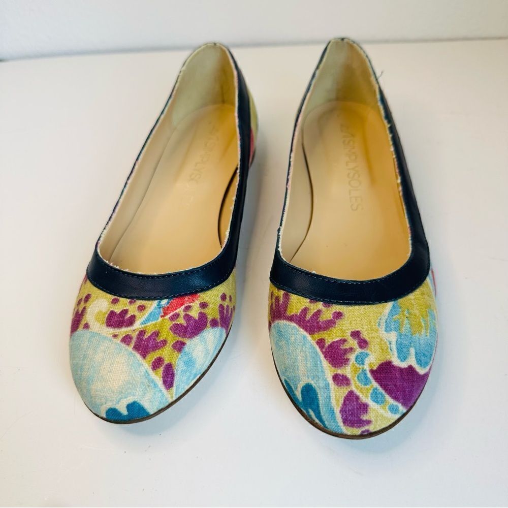 SimplySoles Cuoio Ecologico Linen Floral‎ Leather Flats Made in Italy 7.5
